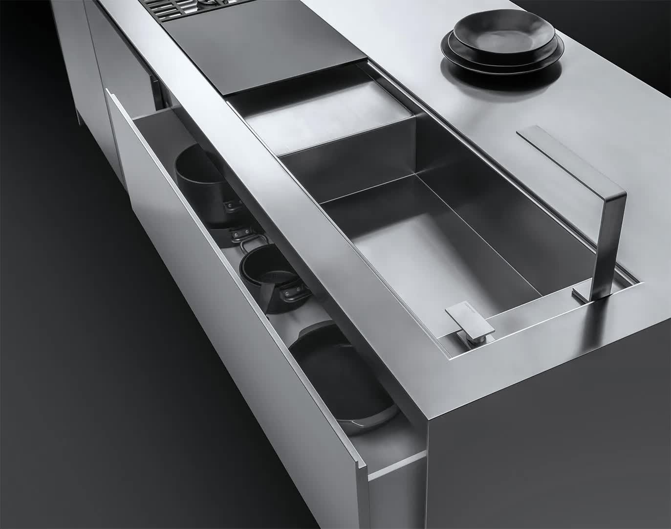 Fregadero de acero inoxidable con accesorios