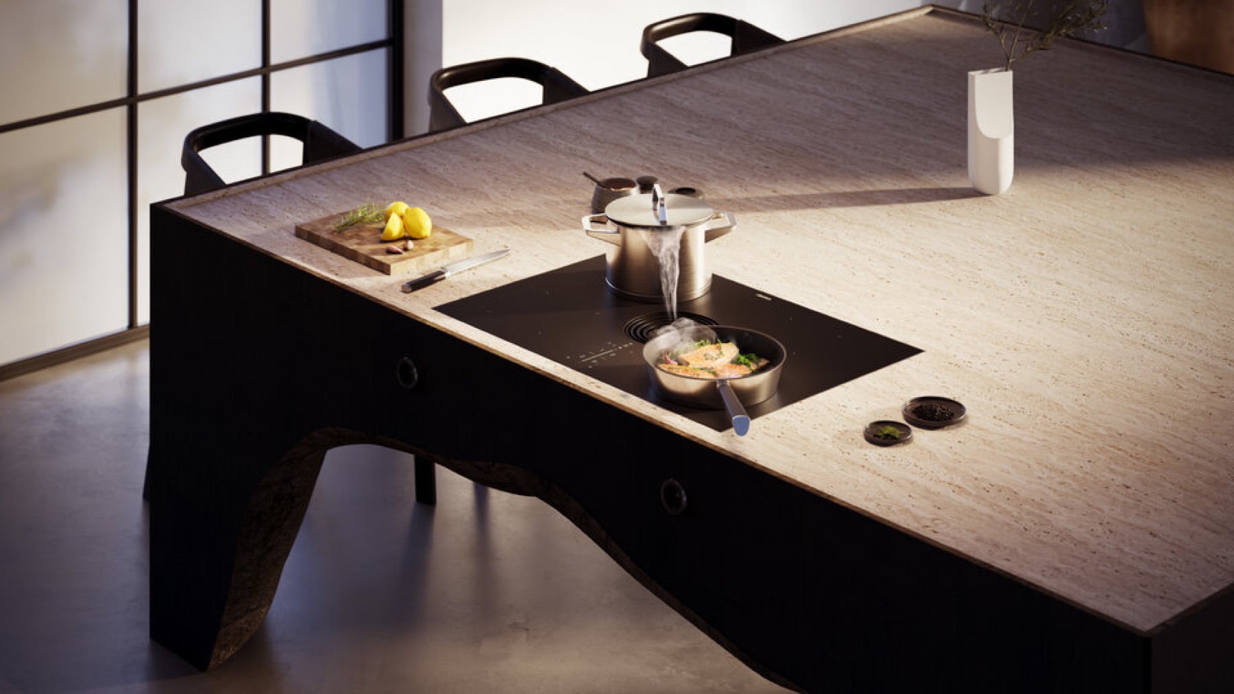 Isla de cocina con placa BORA Pure