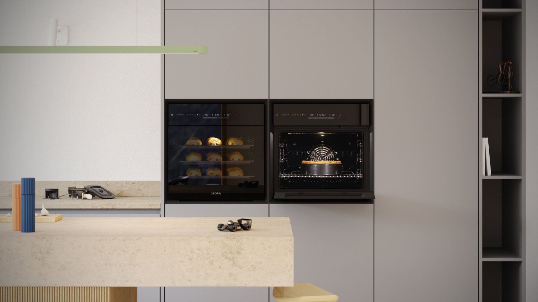 Cocina con hornos de vapor BORA integrados en columna