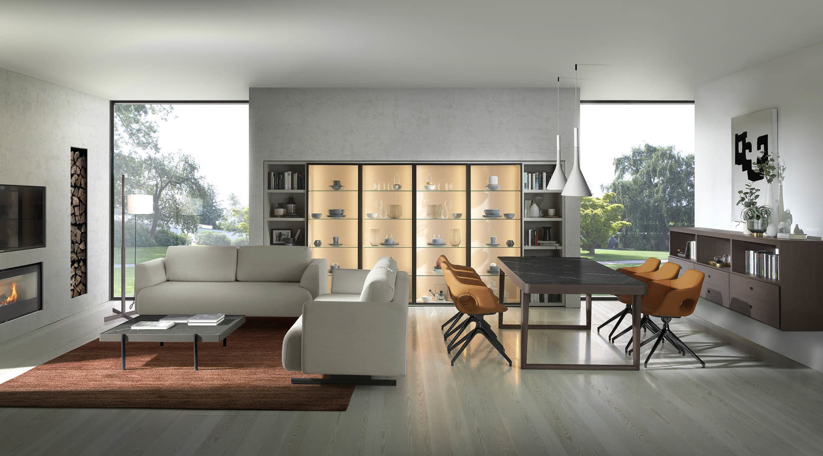 Salón Loyra con vitrina iluminada